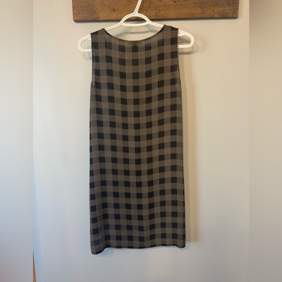 Eileen Fisher Tunic Dress Olive Green & Black Plaid/Checkered Scoop Neck - Picture 3 of 5